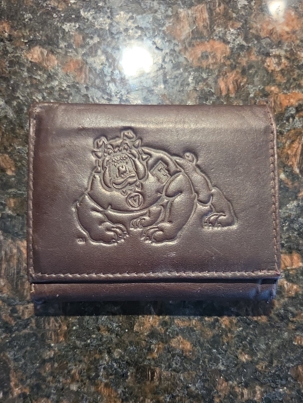 Vintage Leather Bulldog Embossed Men's Wallet - Dark Brown